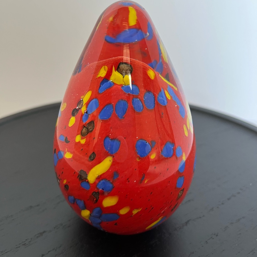 Vibrant Vintage Art Glass Orange Blue Yellow & Gold Speckled Paperweight